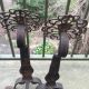 Antique Andirons Arts & Crafts Hand Wrought/forged Brass Medallions Hearth Ware photo 3