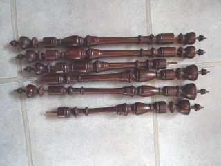 6 Victorian Reclaimed Wooden Spindles - Mahogany photo