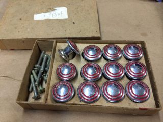 12 Vintage Art Deco Chrome Red Rings Drawer Cabinet Door Pulls 1940s Nos Box photo