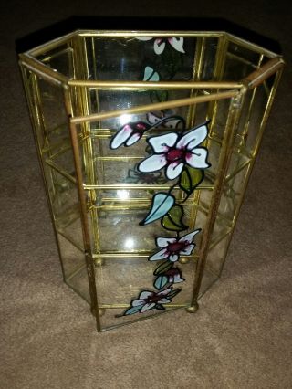 Vintage Brass & Glass Mirrored Floral Curio Display Case photo