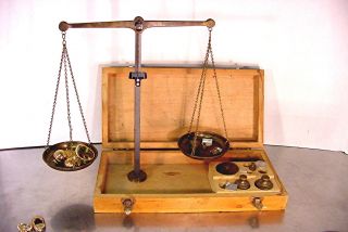 Nr Vtg A Fine West German Boxed Brass Merchant Gold And Gem Scales With Weights photo
