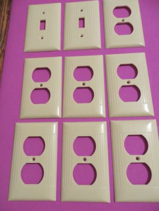 Vintage Ivory Ribbed 2 Light Switch Cover & 7 Outlet Plate Covers Sierra Line photo