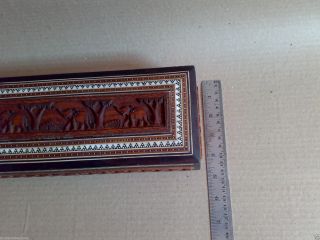 Antique Anglo Indian Carved Inlaid Jewelry Box Wood Elephant Asian Inlay Old photo