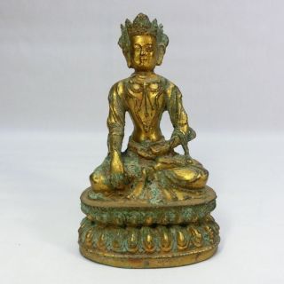 B416: Chinese Or Tibetan Gilt Copper Ware Buddhist Statue With Appropriate Work. photo