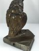 Antique Austrian Vienna Bronze Owl On Books Servants Butler Bell - Push Button Metalware photo 9