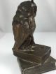 Antique Austrian Vienna Bronze Owl On Books Servants Butler Bell - Push Button Metalware photo 11