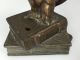 Antique Austrian Vienna Bronze Owl On Books Servants Butler Bell - Push Button Metalware photo 6