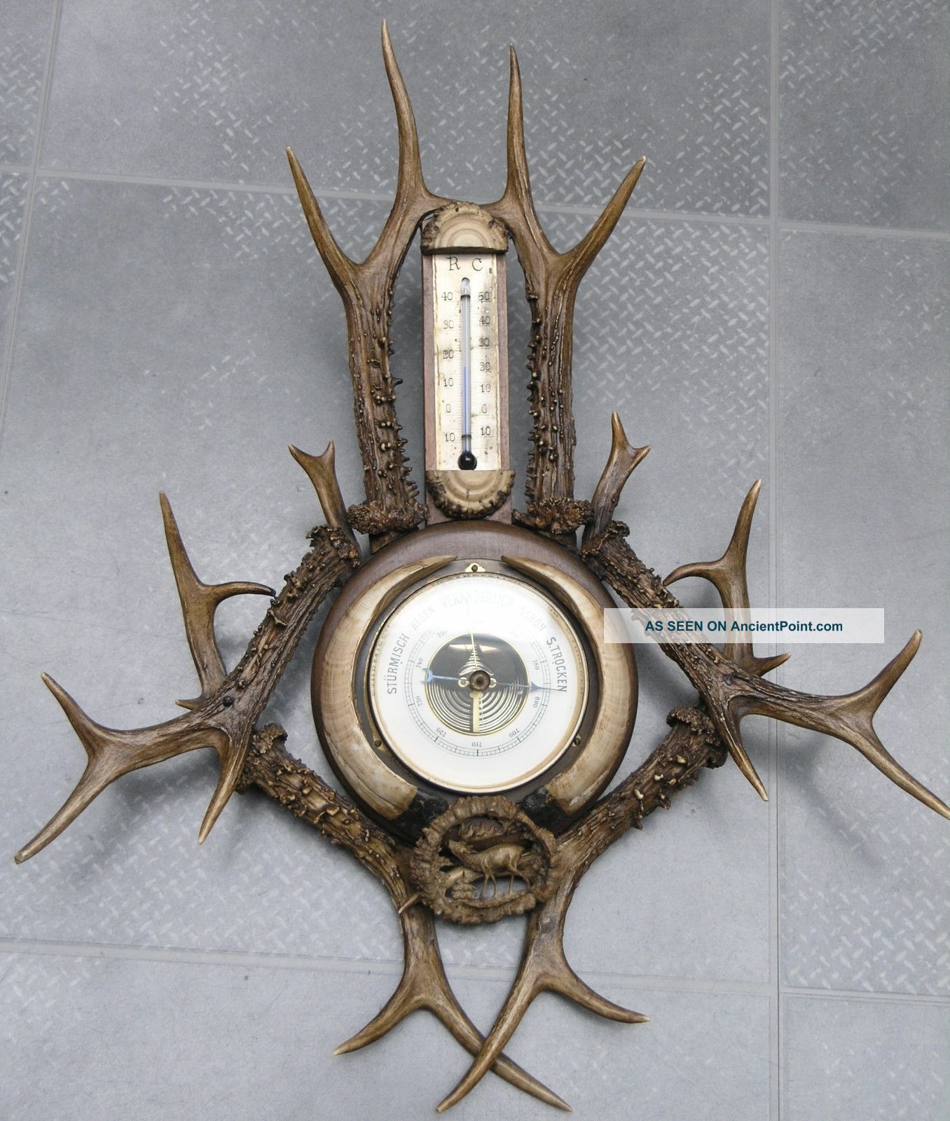 Antique Black Forest Weather Station: Antlers - Carved Roses - Wild Boar Teeth Other Antique Decorative Arts photo