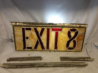 Rare Aantique Vintage Exit Sign Stained Leaded Glass From 1929 Movie Theater photo