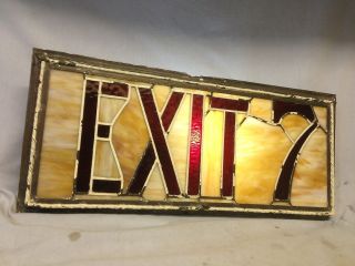 Exit 7 Sign Stained Leaded Glass 1929 Atmospheric Movie Theater Antique Vintage photo