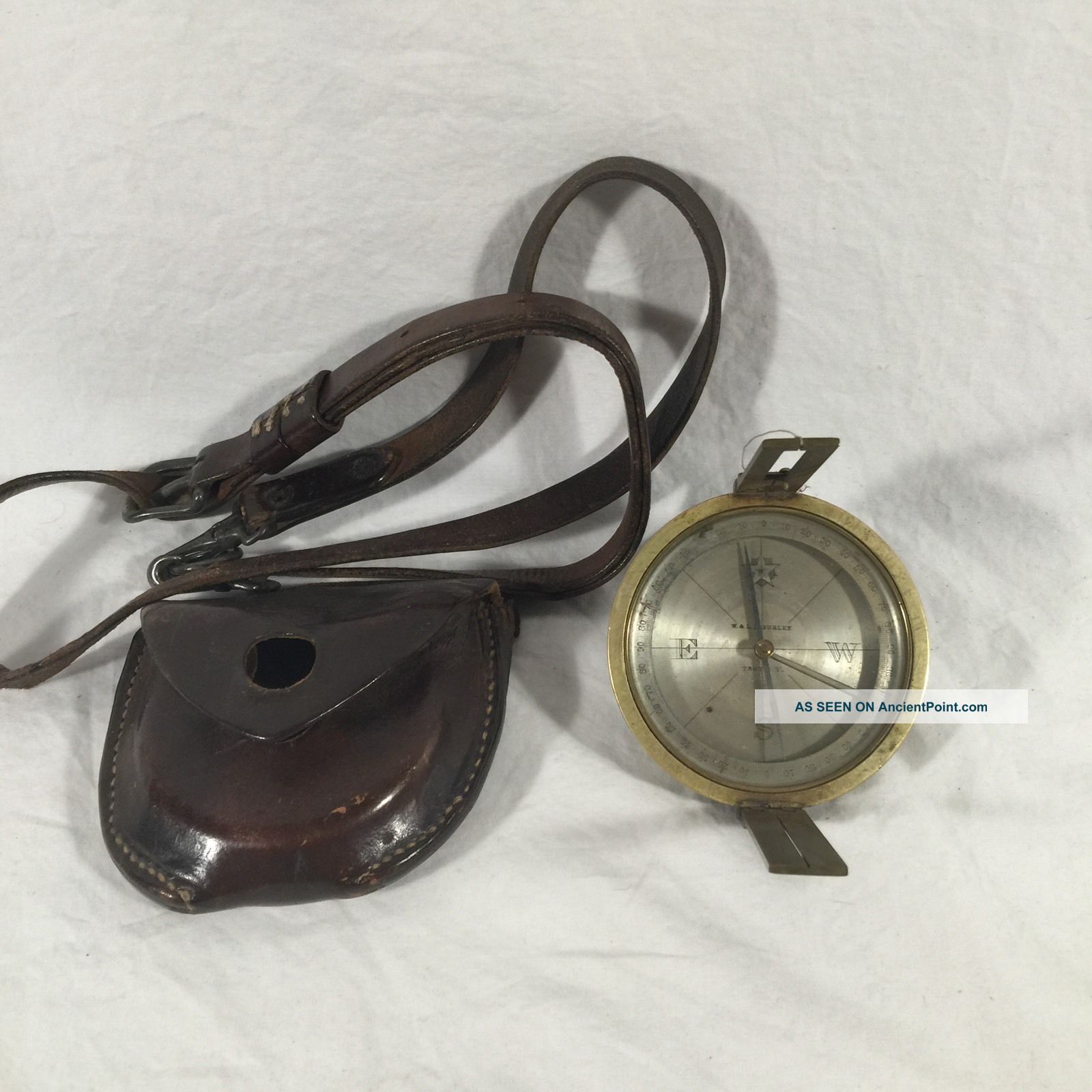 Antique W.  & L.  E.  Gurley Surveyors Compass Troy Ny Brass Leather Case Engineering photo