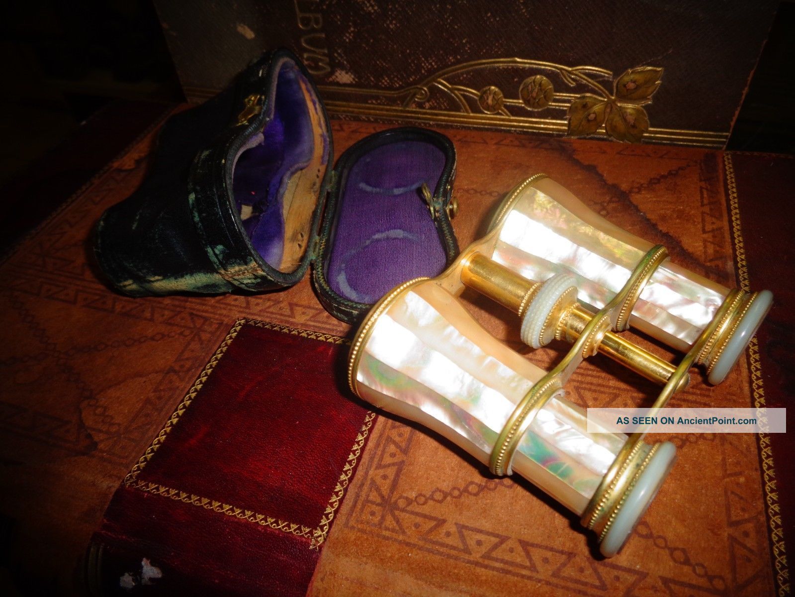 Antique French Lemaire Paris Binoculars Opera Glasses Mother Of Pearl & Gilt Optical photo