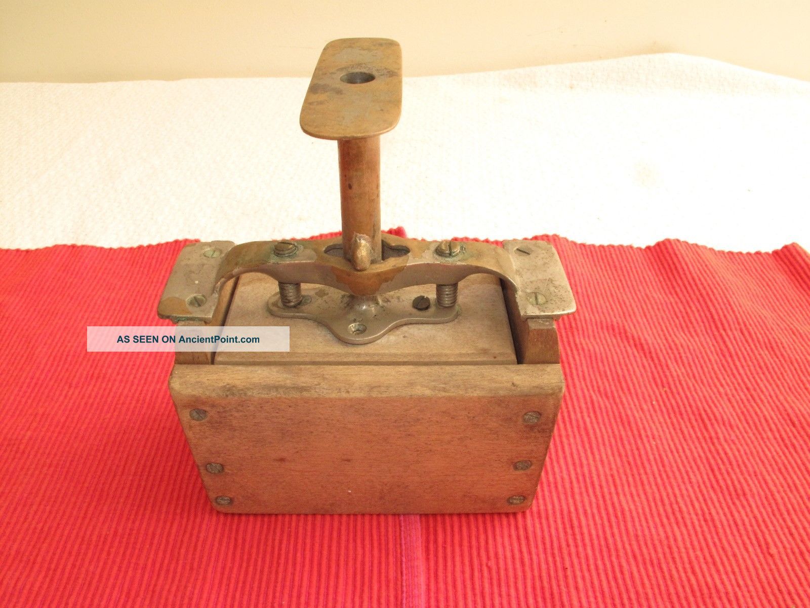 Antique Wood Wooden Cross Hatch Butter Mold Press Brass Over Nickel Steampunk Other Antique Home & Hearth photo