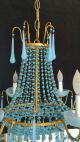 Vintage Italian Blue Opaline Beaded Chandelier Macaroni Basket Empire 6 Lights Chandeliers, Fixtures, Sconces photo 4