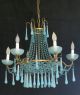 Vintage Italian Blue Opaline Beaded Chandelier Macaroni Basket Empire 6 Lights Chandeliers, Fixtures, Sconces photo 7