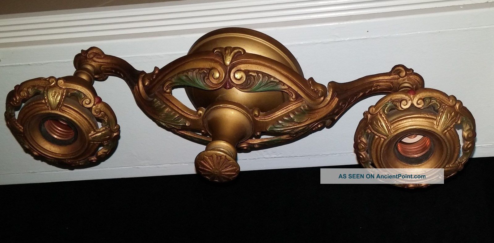 Xlnt Antique Radiant Gold Polychrome Fush Mount 2 Arm Ceiling Fixture Light Lamp Chandeliers, Fixtures, Sconces photo