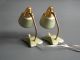 Two Rare Mid Century Brass Table Bedside Lamps With Green Metallic Crinkle Paint Mid-Century Modernism photo 3