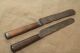 2 Antique Cutlery Knives Primitive Carved Wood Handles Country Kitchenware Primitives photo 1