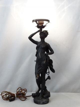 Antique French Art Nouveau Figural Lady Old Statue Victorian Etched Globe Lamp photo