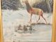 Antique Victorian Snow Winter Woods Old Hunt Scene Folk Art Stag Deer Painting Victorian photo 3