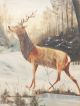 Antique Victorian Snow Winter Woods Old Hunt Scene Folk Art Stag Deer Painting Victorian photo 4