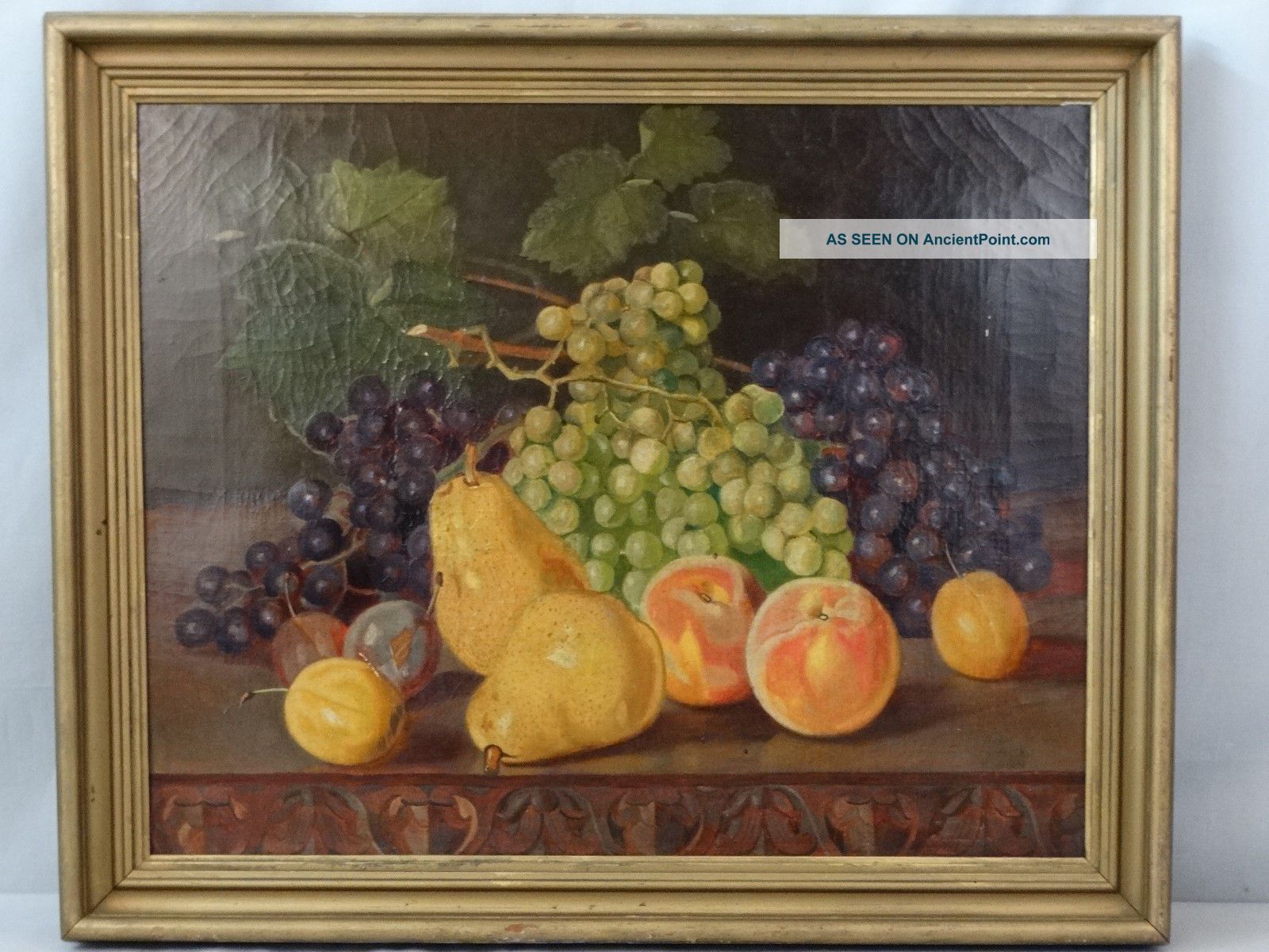 19thc Antique Victorian Era Still Life Pears Grapes Peaches Fruit Oil Painting Victorian photo