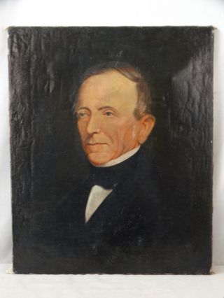 19thc Antique Civil War Era Gentleman Portrait Old Victorian Man Oil Painting photo