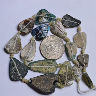 Ancient Roman Glass Fragment Beads 1 Medium Strand Rainbow Green 100 - 200 Bc 0147 photo