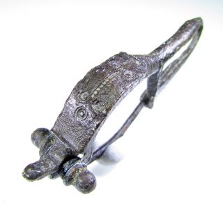 Rare Roman Bronze Decorated P - Shape Bow Type Brooch / Fibula - C 250 Ad - Jk11 photo