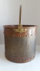 Vintage Heavy Brass & Copper Ash Coal Pail With Brass Handle Hearth Ware photo 5