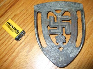 Antique Swastika Trivet Early 1900s Scroll Cast Iron / Make Offer photo