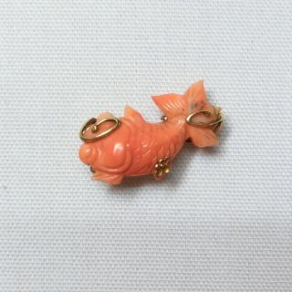 B556: Japanese Sash Clip Called Obidome Of Real Sea Coral With Goldfish Shape. photo
