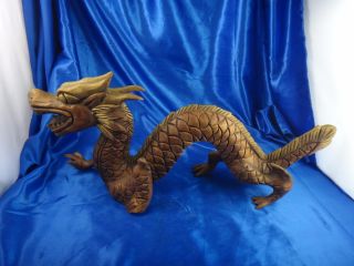 Antique Vintage Asian Japanese Hand Carved Wood Dragon Statue Figure 19 3/4 