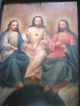 Antique Retablo On Tin With The Holy Trinity With Vintage Wood Frame Latin American photo 1