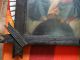 Antique Retablo On Tin With The Holy Trinity With Vintage Wood Frame Latin American photo 4