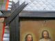 Antique Retablo On Tin With The Holy Trinity With Vintage Wood Frame Latin American photo 5