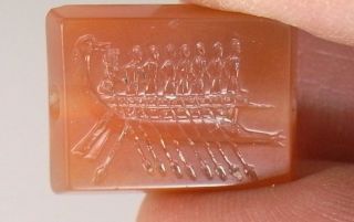 Ancient Roman Carnelian Ring Seal With A Ship Sailors 5 Animals 200 Bc - Ad 1.  9cm photo