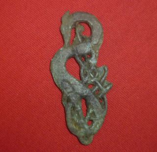Celtic Ancient Artifact Bronze Zoomorphic Applique - Snake Circa 100 Bc - 2209 photo