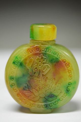 Natural Chinese Fine Jadeite Hand Carved Snuff Bottle - - Buddha Lotus photo