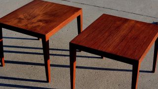 Danish Modern Denmark Teak Pair End Side Tables 70 ' S Retro Cubist Parsons 21x18 photo