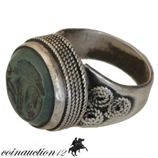 Intact Islamic Silver Sasanian Style Seal Ring 1500 - 1600 Ad photo