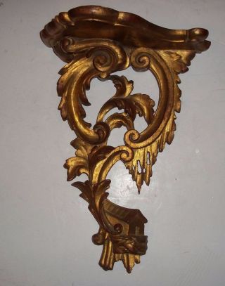 Vtg Fratelli Paoletti Firenze Gilded Carved Wood Ornate Wall Shelf - Italy photo