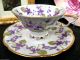 German Mitterteich Tea Cup And Saucer Footed Violets & Gold Pattern Teacup Cups & Saucers photo 3