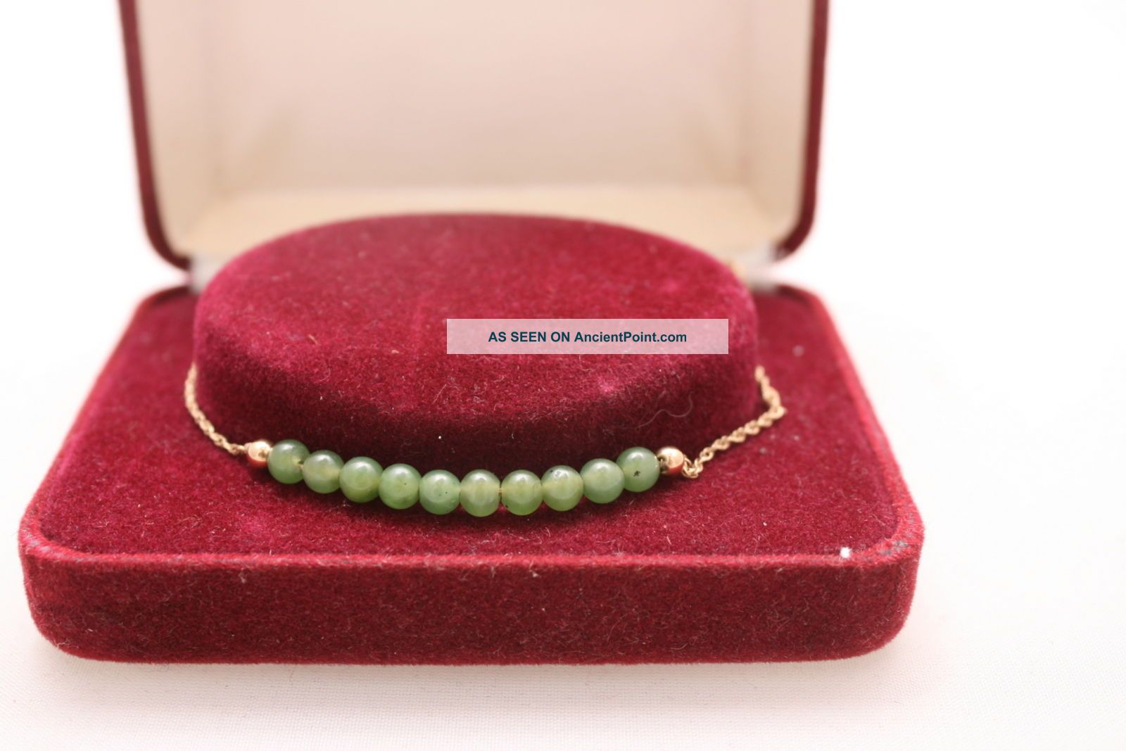 Antique Chinese Green Jade Beads 14k Yellow Gold Necklace Necklaces & Pendants photo