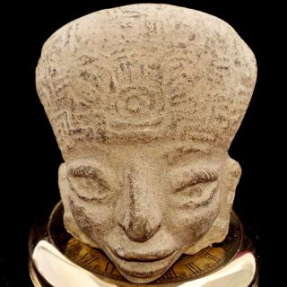 Clay Pottery Zapotec Mitla Idol Head - Pre Columbian Mayan Olmec Aztec Artifacts photo
