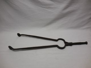 Vintage Wrought Iron Hand Forged Fireplace Tongs photo