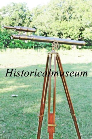 Vintage Brass Telescope Harbor Master Nautical Tripod Stand Telescope V5 photo