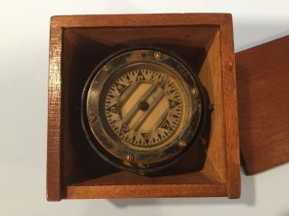 Vintage Ships Compass In Wood Box – Polaris 221 photo