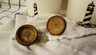 Vntg.  /antique/collectable Rare Unique Round Wooden Case Pocket Compass Snuff Can photo