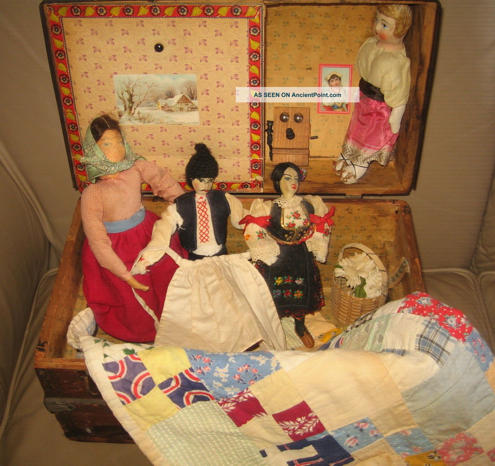 Antique Doll Quilt Doll Trunk & Doll Treasures 1800-1899 photo
